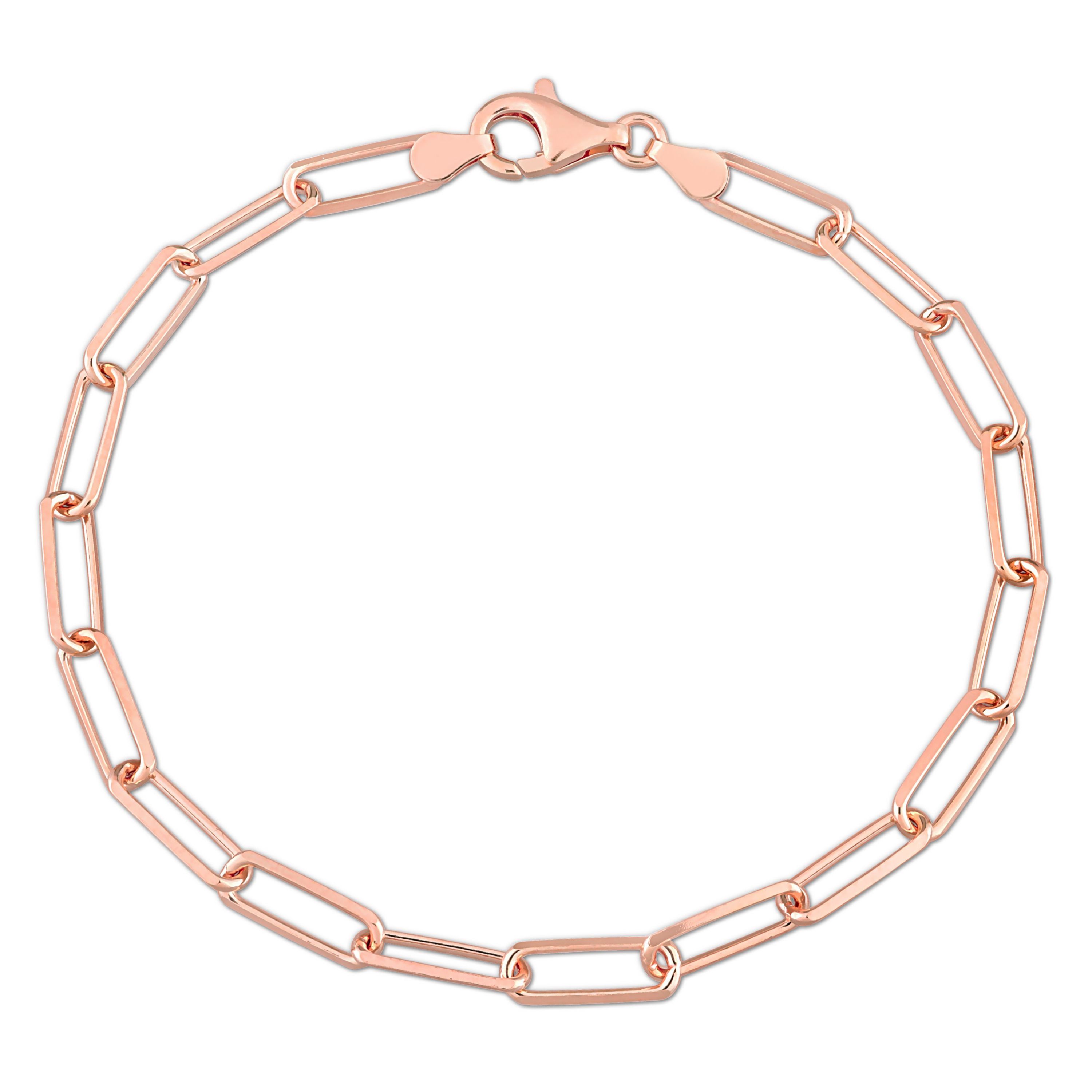 5MM Diamond Cut Paperclip Chain Anklet in 18k Rose Gold Plated Sterling Silver, 9"