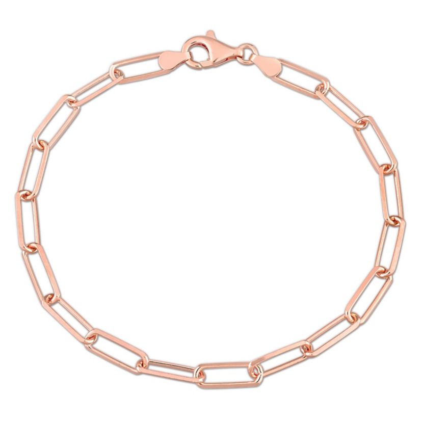 5MM Diamond Cut Paperclip Chain Anklet in 18k Rose Gold Plated Sterling Silver, 9"