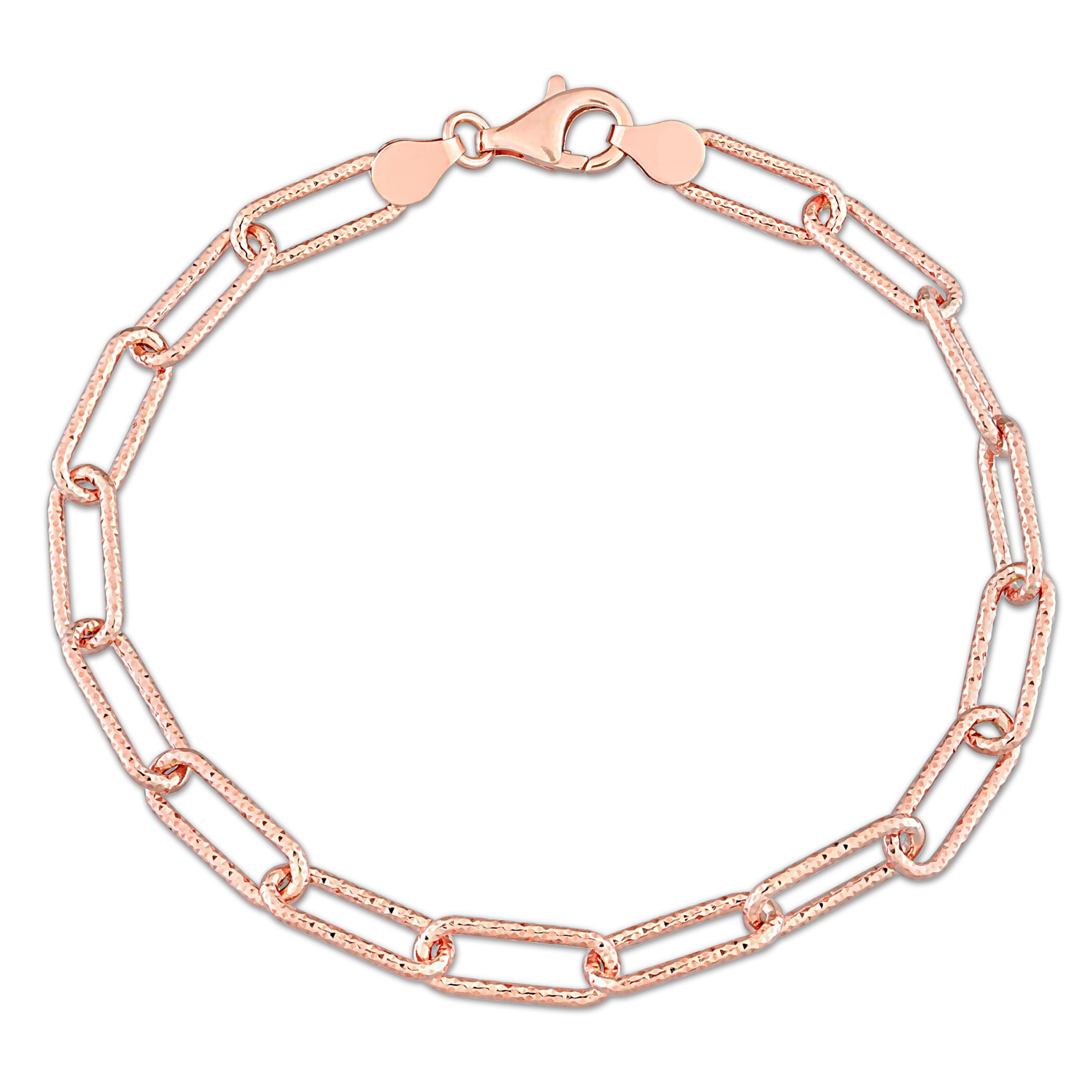 6MM Fancy Cut Oval Link Anklet in 18k Rose Gold Plated Sterling Silver, 9"