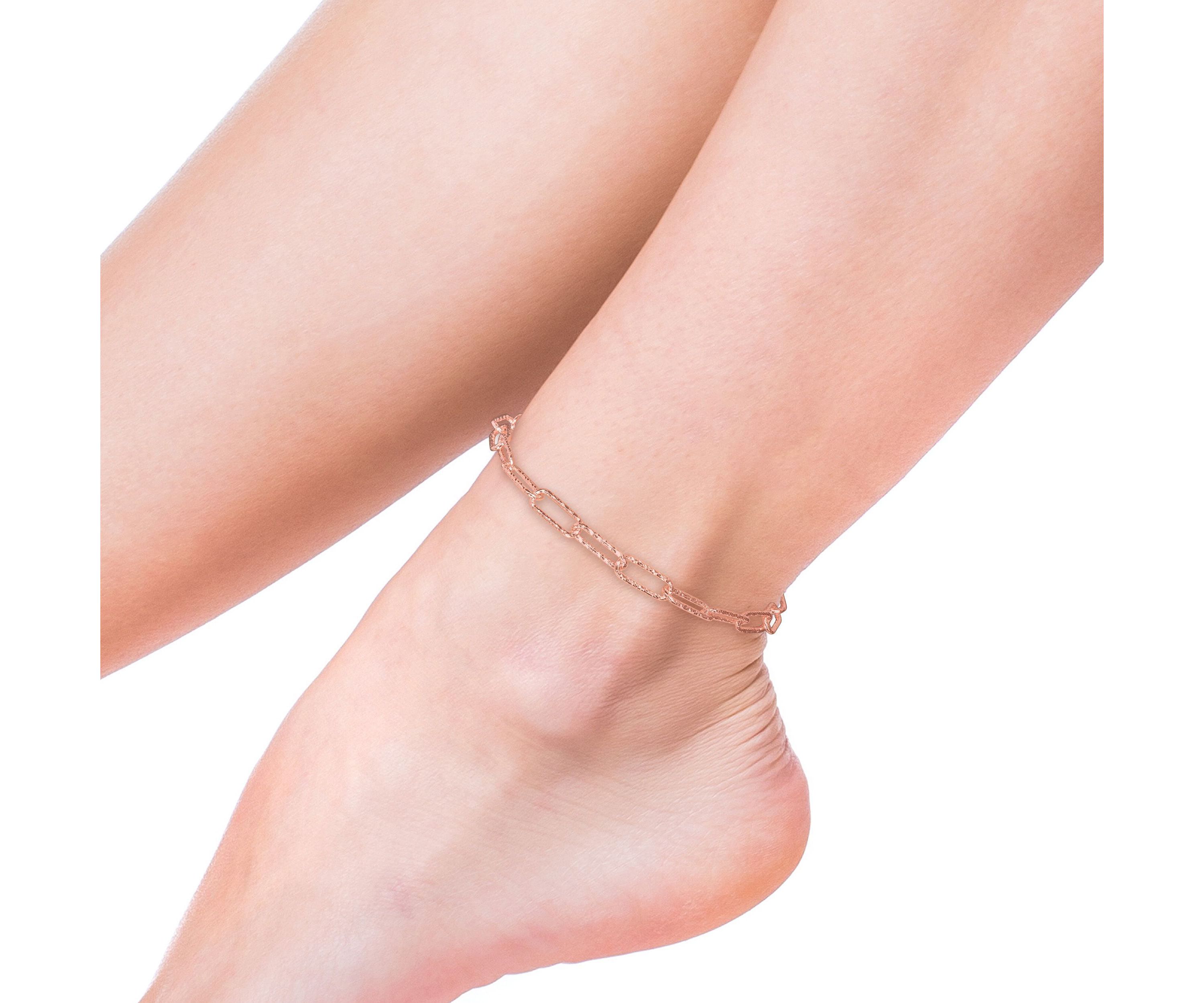 6MM Fancy Cut Oval Link Anklet in 18k Rose Gold Plated Sterling Silver, 9"