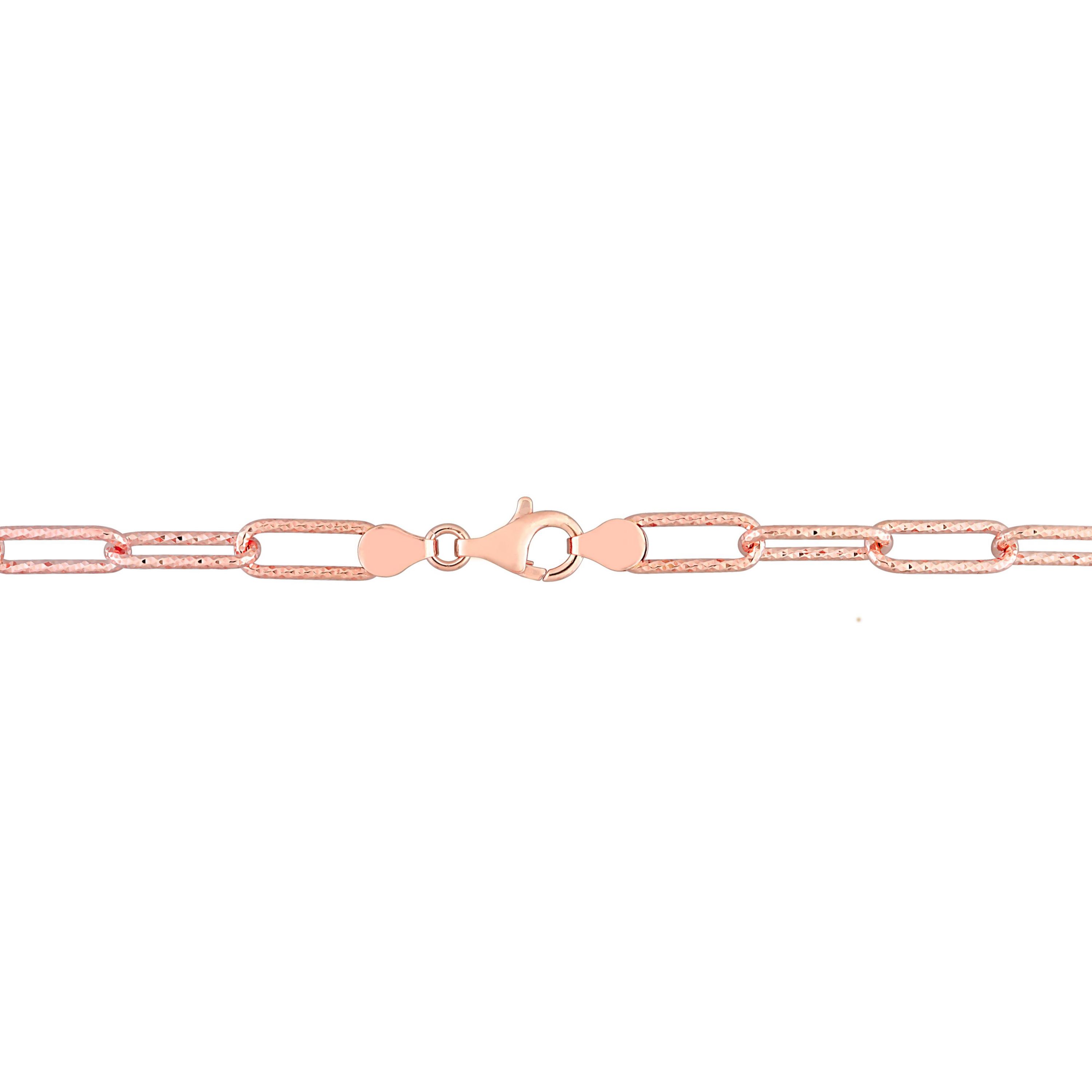 6MM Fancy Cut Oval Link Anklet in 18k Rose Gold Plated Sterling Silver, 9"