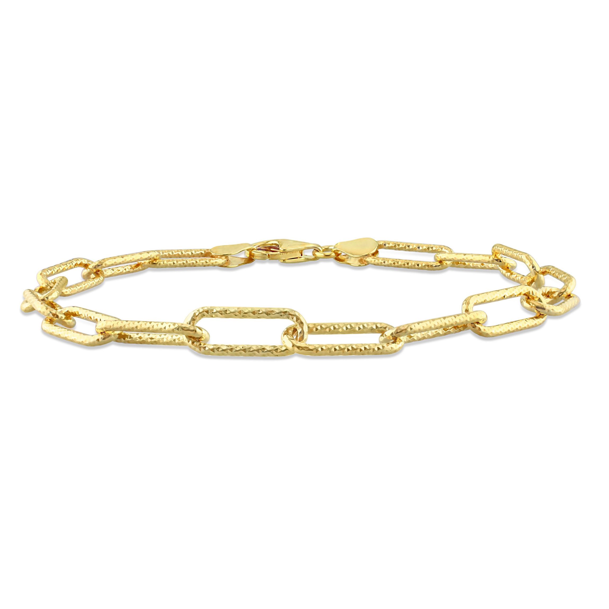 6MM Fancy Paperclip Chain Anklet in 18k Yellow Gold Plated Sterling Silver, 9"