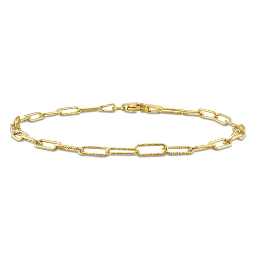 3MM Fancy Paperclip Chain Bracelet in 18k Yellow Gold Plated Sterling Silver, 9"