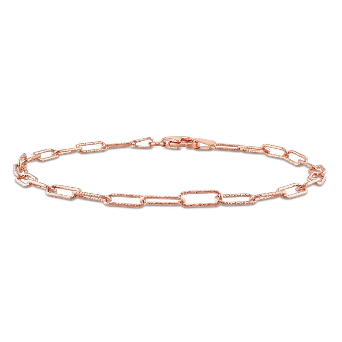 3MM Fancy Paperclip Chain Bracelet in 18k Rose Gold Plated Sterling Silver, 9"