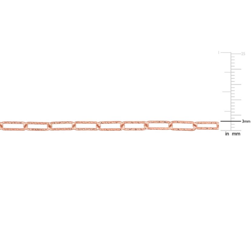 3MM Fancy Paperclip Chain Bracelet in 18k Rose Gold Plated Sterling Silver, 9"