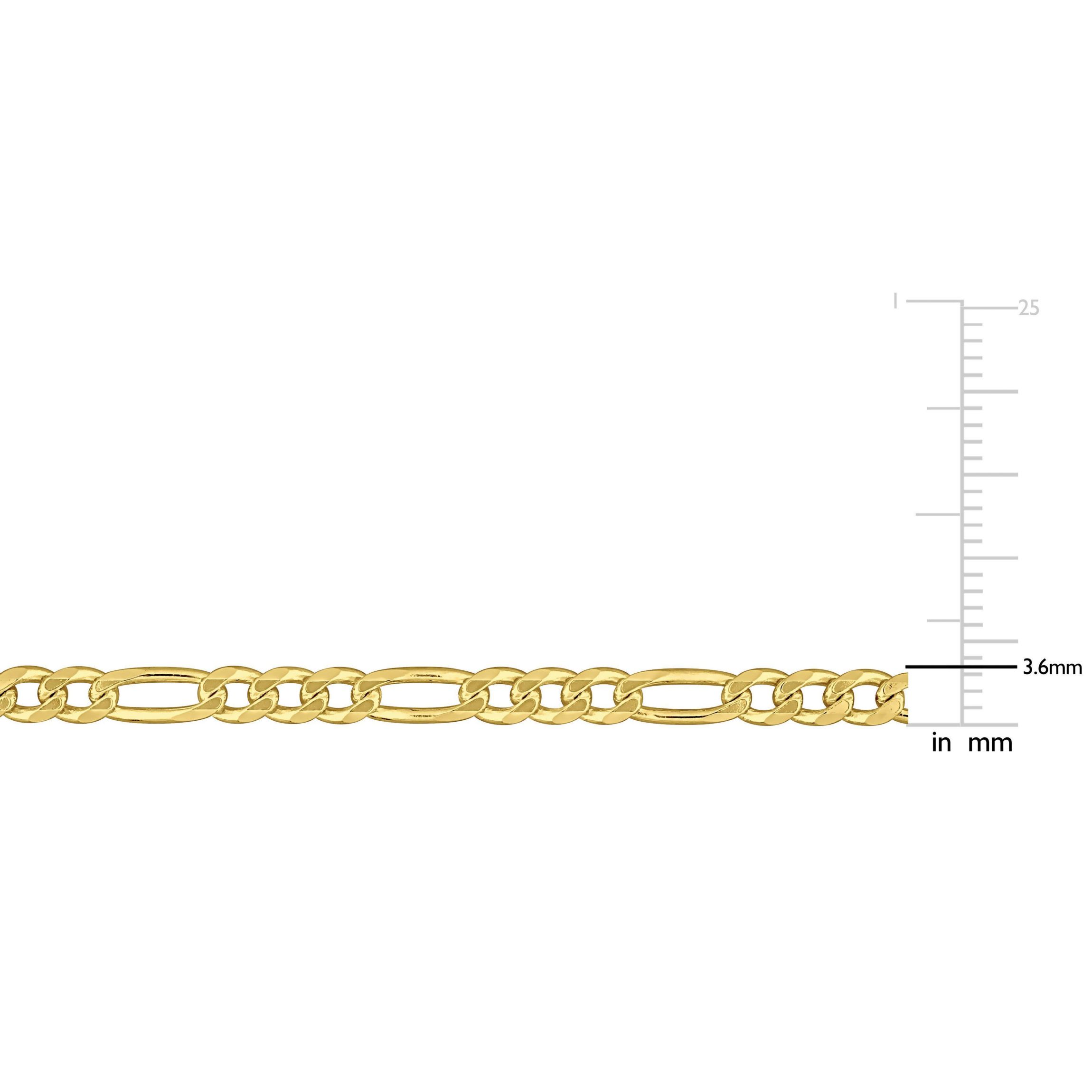 3.8MM Figaro Bracelet in 18k Yellow Gold Plated Sterling Silver, 9