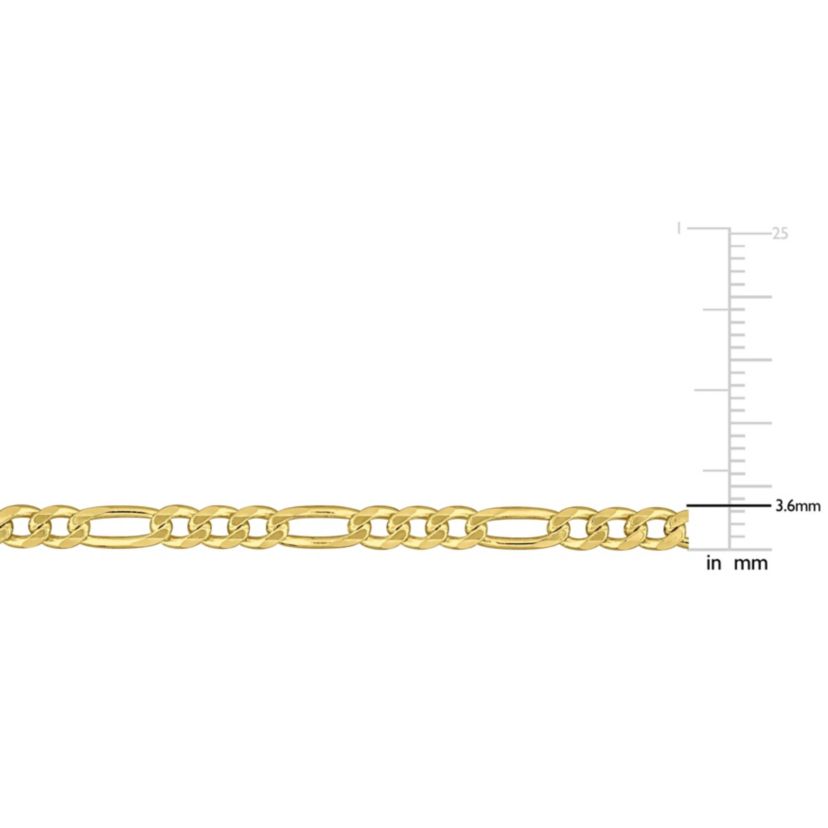 3.8MM Figaro Bracelet in 18k Yellow Gold Plated Sterling Silver, 9