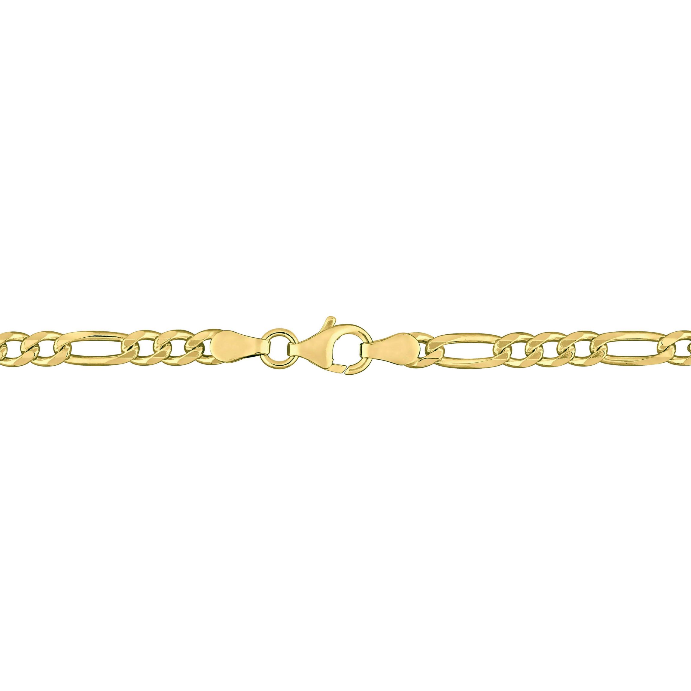 3.8MM Figaro Bracelet in 18k Yellow Gold Plated Sterling Silver, 9