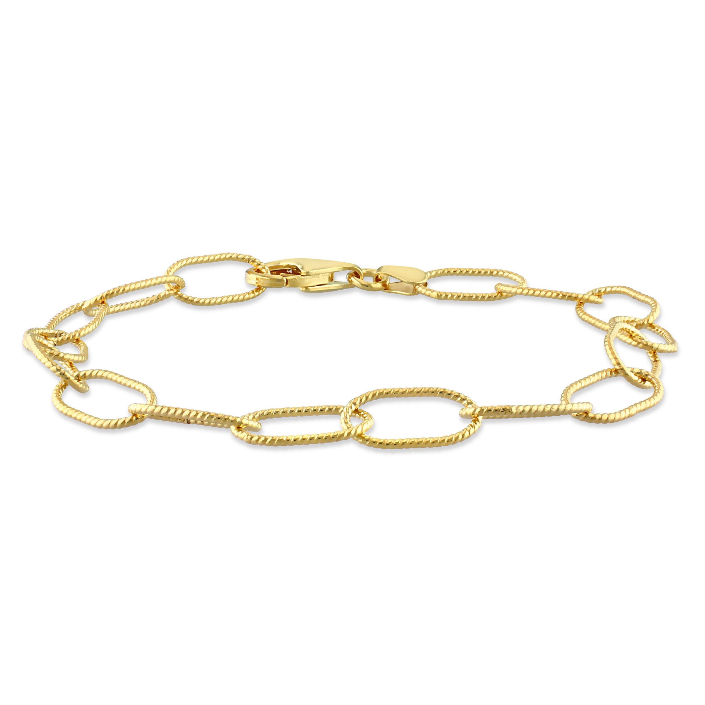 6.5MM Rolo Chain Link Bracelet in 18k Yellow Gold Plated Sterling Silver