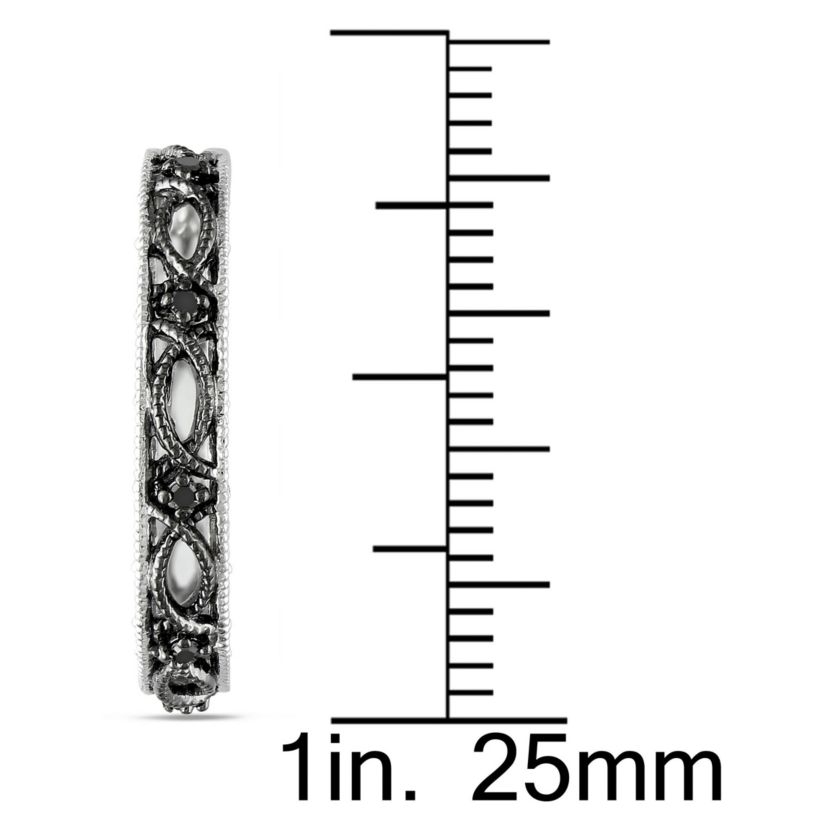 1/10 CT TW Black Diamond Vintage Hoop Earrings in Sterling Silver