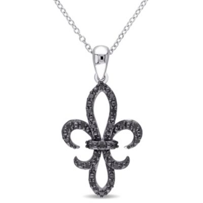 Belk & Co 1/4 CT TW Black Diamond Fleur-de-Lis Necklace in Sterling Silver with Black Rhodium, White