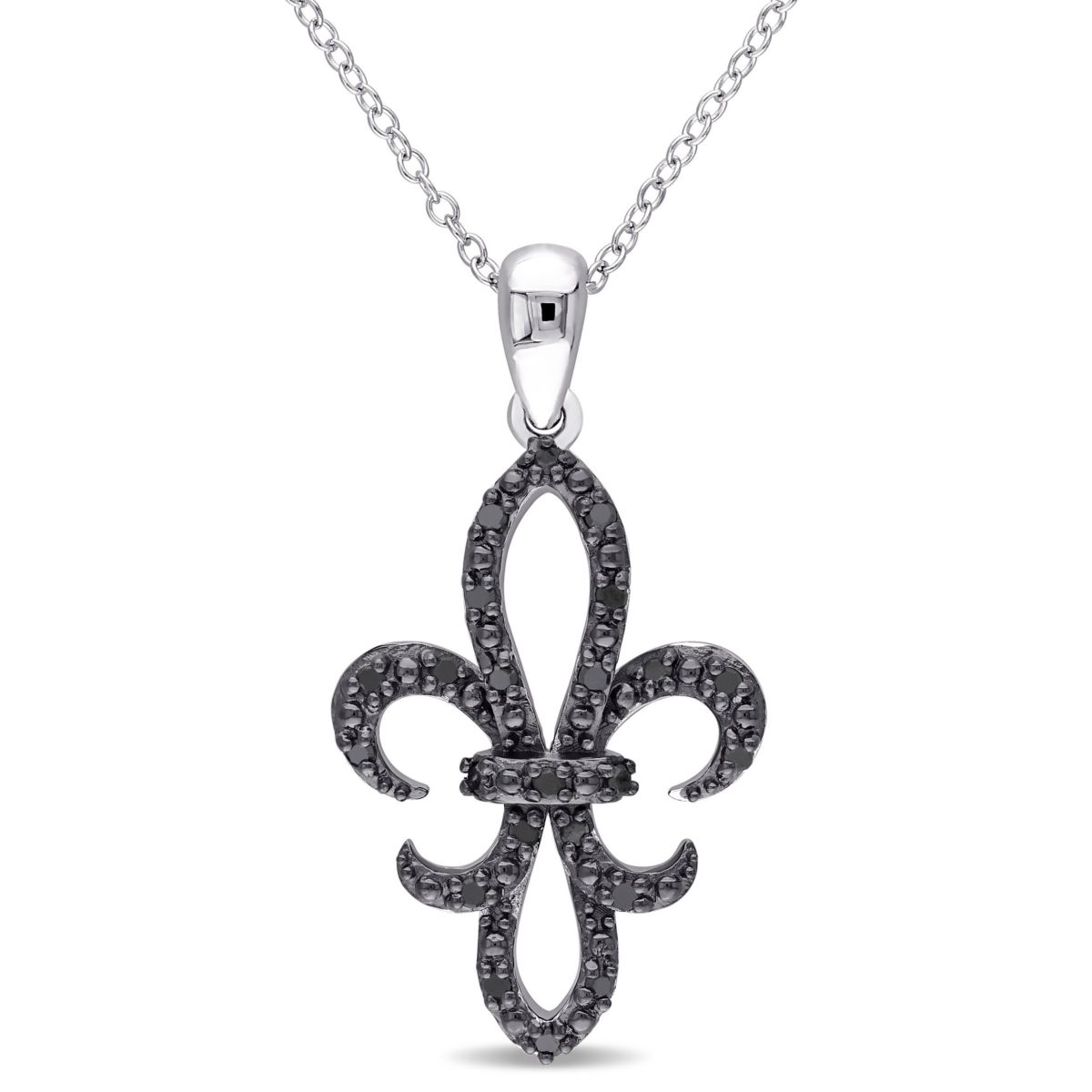 1/4 CT TW Black Diamond Fleur-de-Lis Necklace in Sterling Silver with Black Rhodium