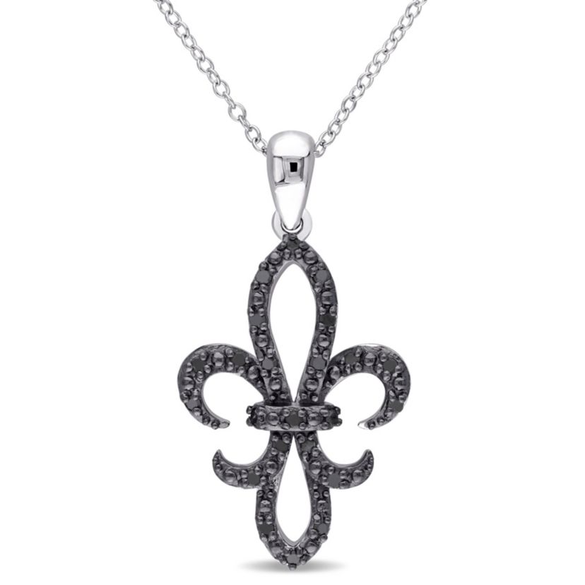 1/4 CT TW Black Diamond Fleur-de-Lis Necklace in Sterling Silver with Black Rhodium