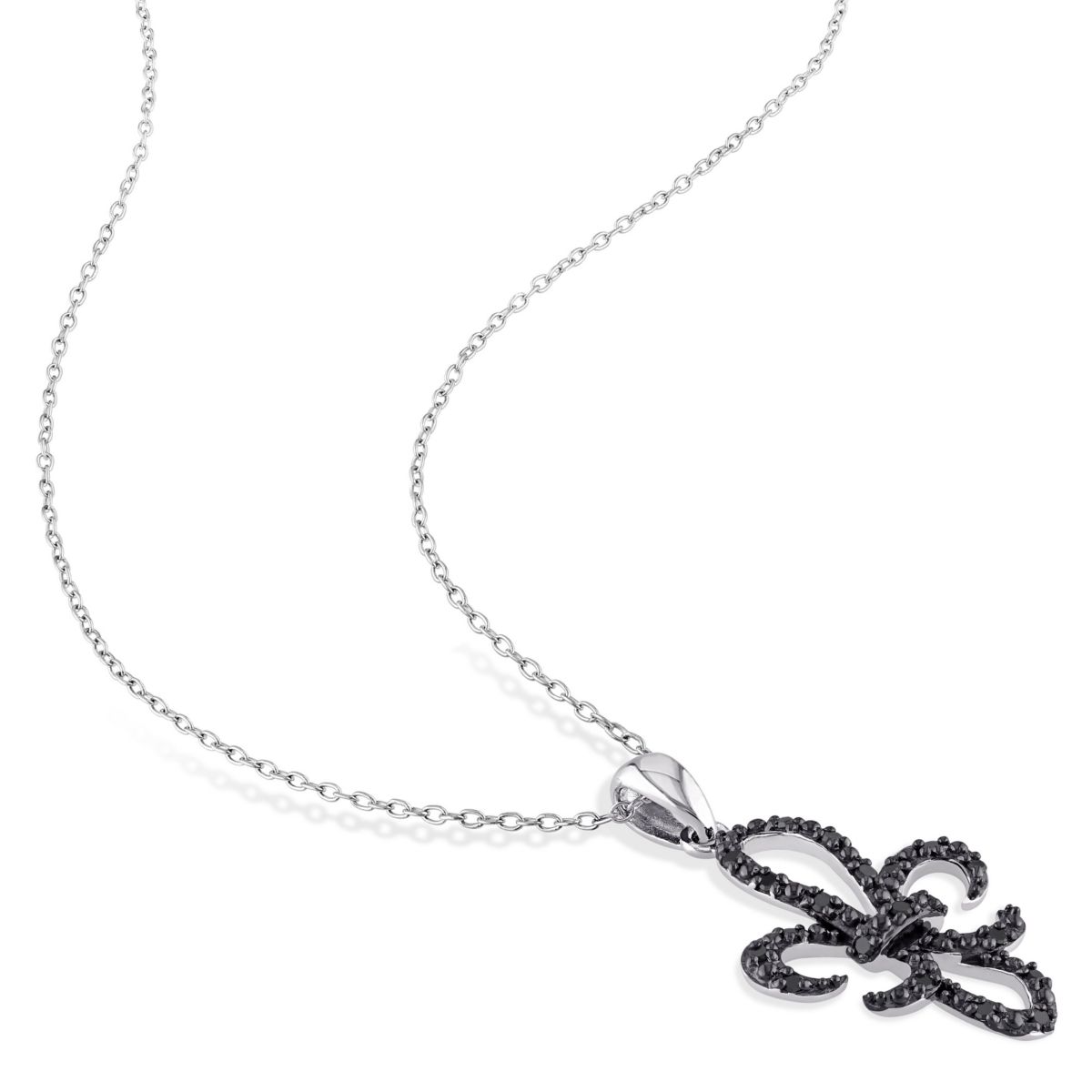 1/4 CT TW Black Diamond Fleur-de-Lis Necklace in Sterling Silver with Black Rhodium