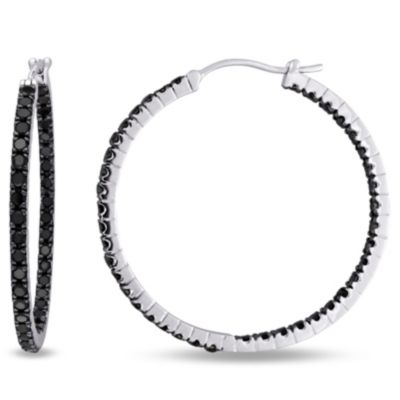 Belk & Co 2.2 CT TW Black Diamond Inside Outside Hoop Earrings in Sterling Silver