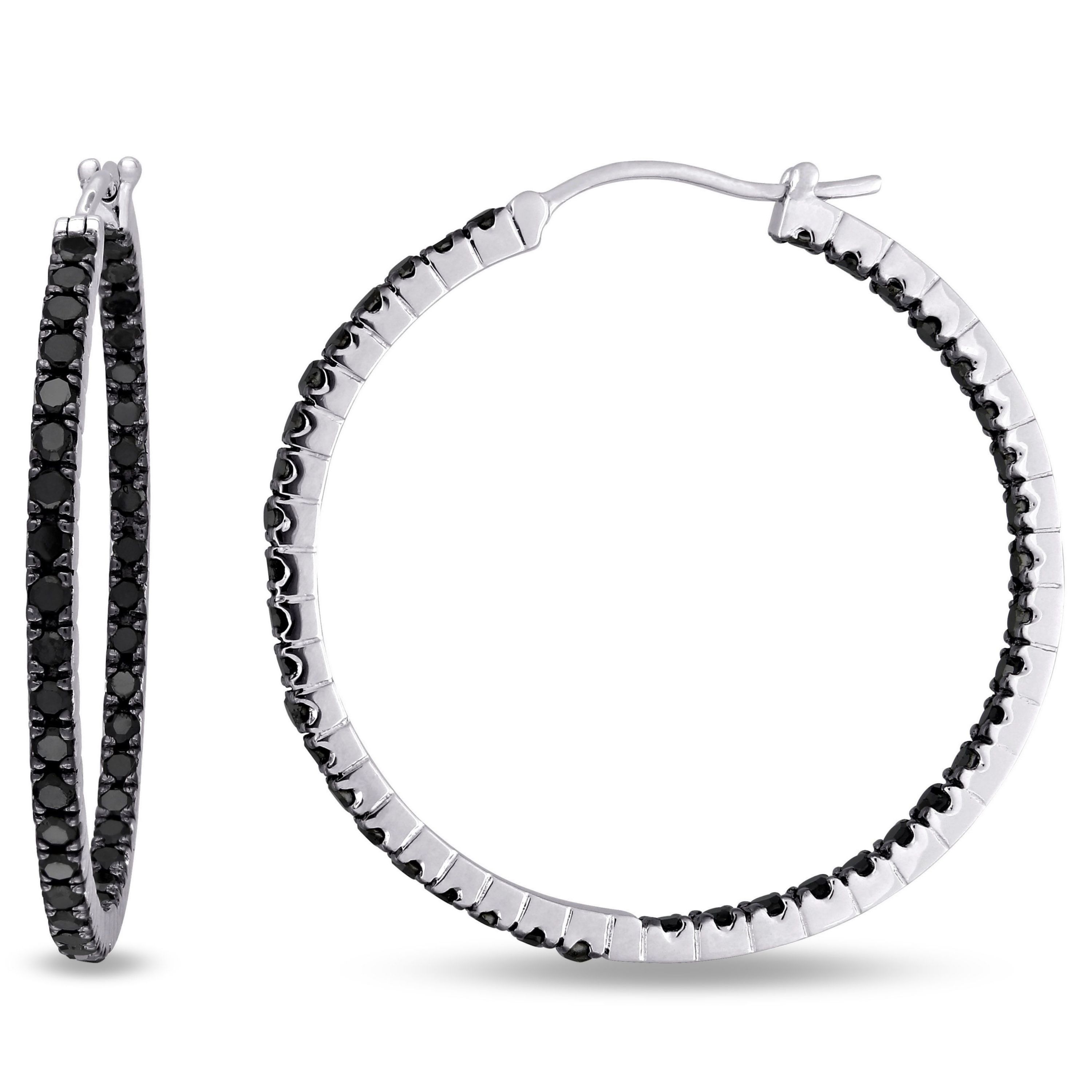 2.2 CT TW Black Diamond Inside Outside Hoop Earrings in Sterling Silver