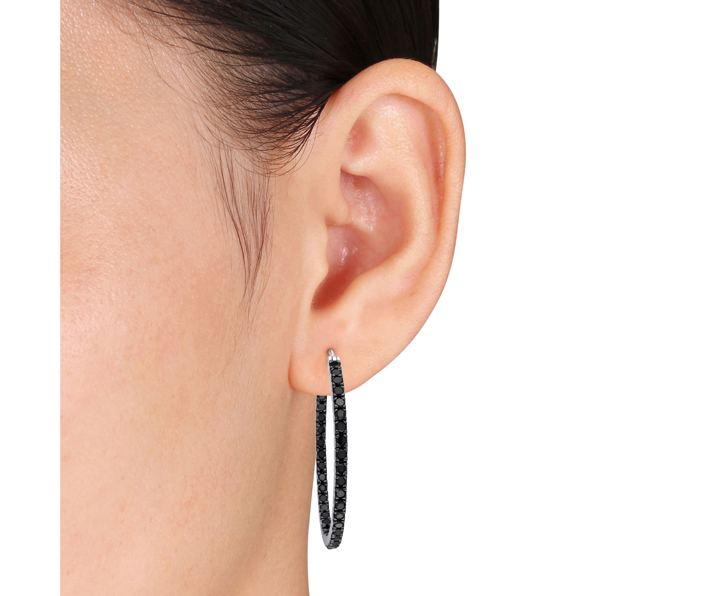 2.2 CT TW Black Diamond Inside Outside Hoop Earrings in Sterling Silver