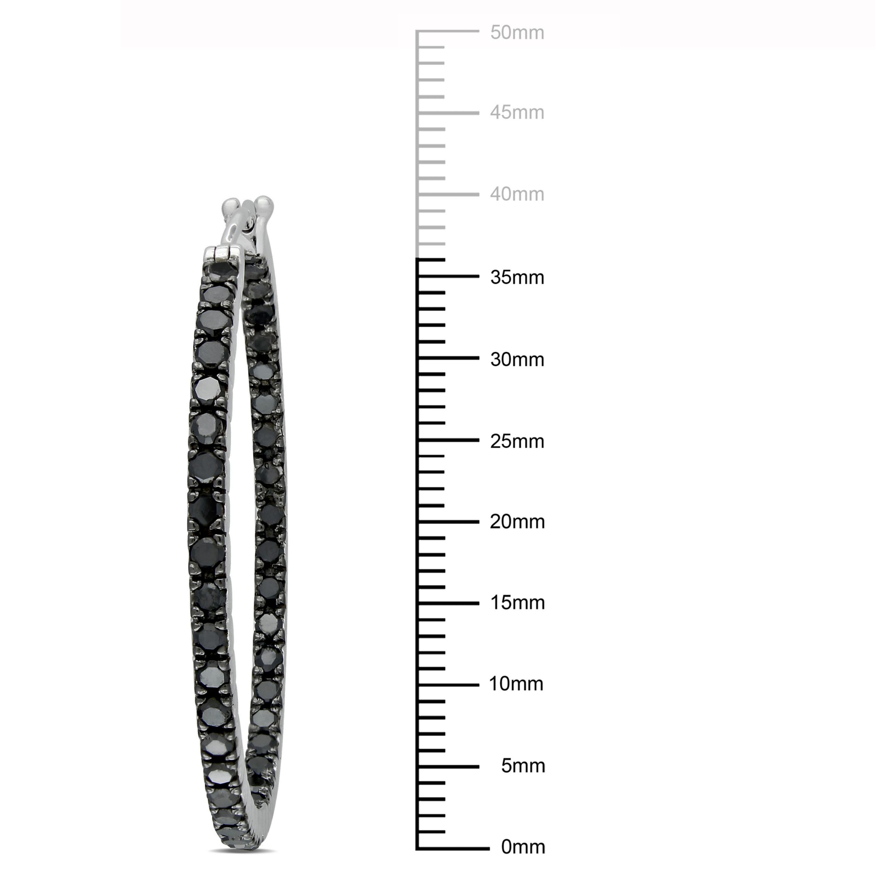 2.2 CT TW Black Diamond Inside Outside Hoop Earrings in Sterling Silver