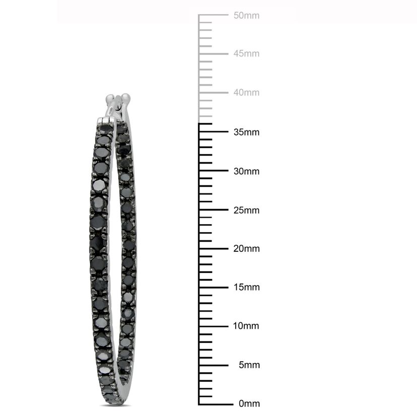2.2 CT TW Black Diamond Inside Outside Hoop Earrings in Sterling Silver