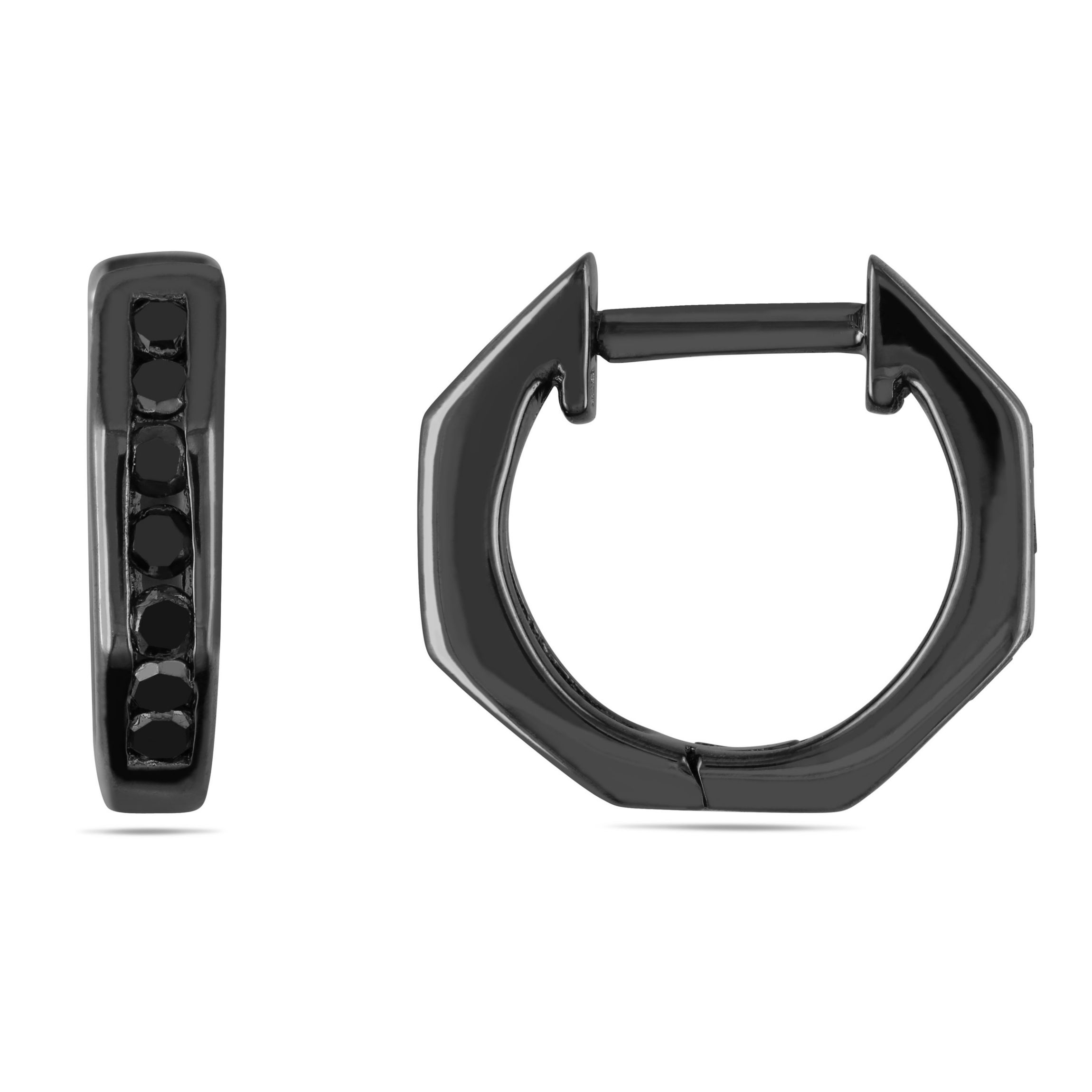 1/4 CT TW Black Diamond Hinged Hoop Earrings in Black Rhodium Plated Sterling Silver