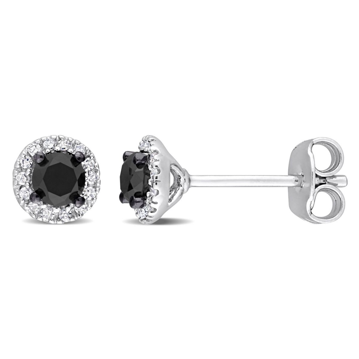 1/2 CT TW Black and White Halo Diamond Stud Earrings in Sterling Silver