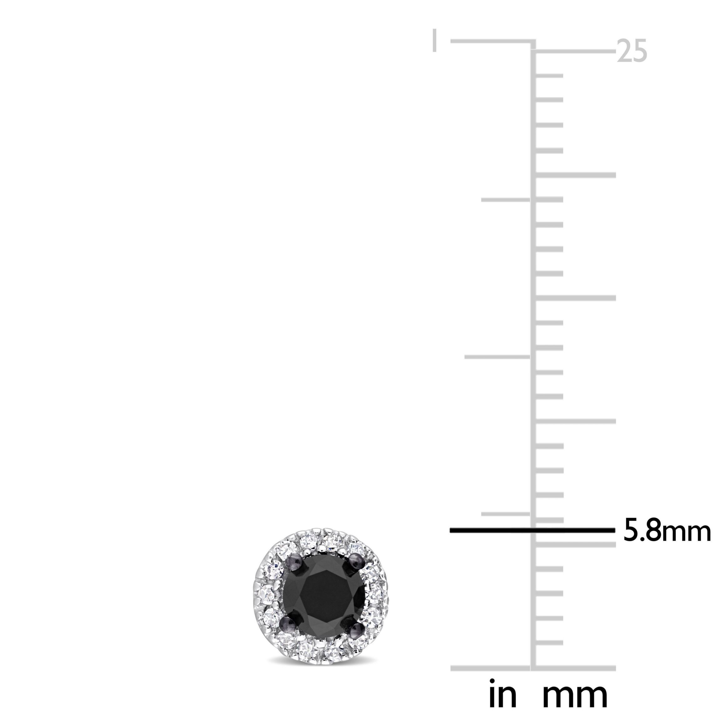 1/2 CT TW Black and White Halo Diamond Stud Earrings in Sterling Silver