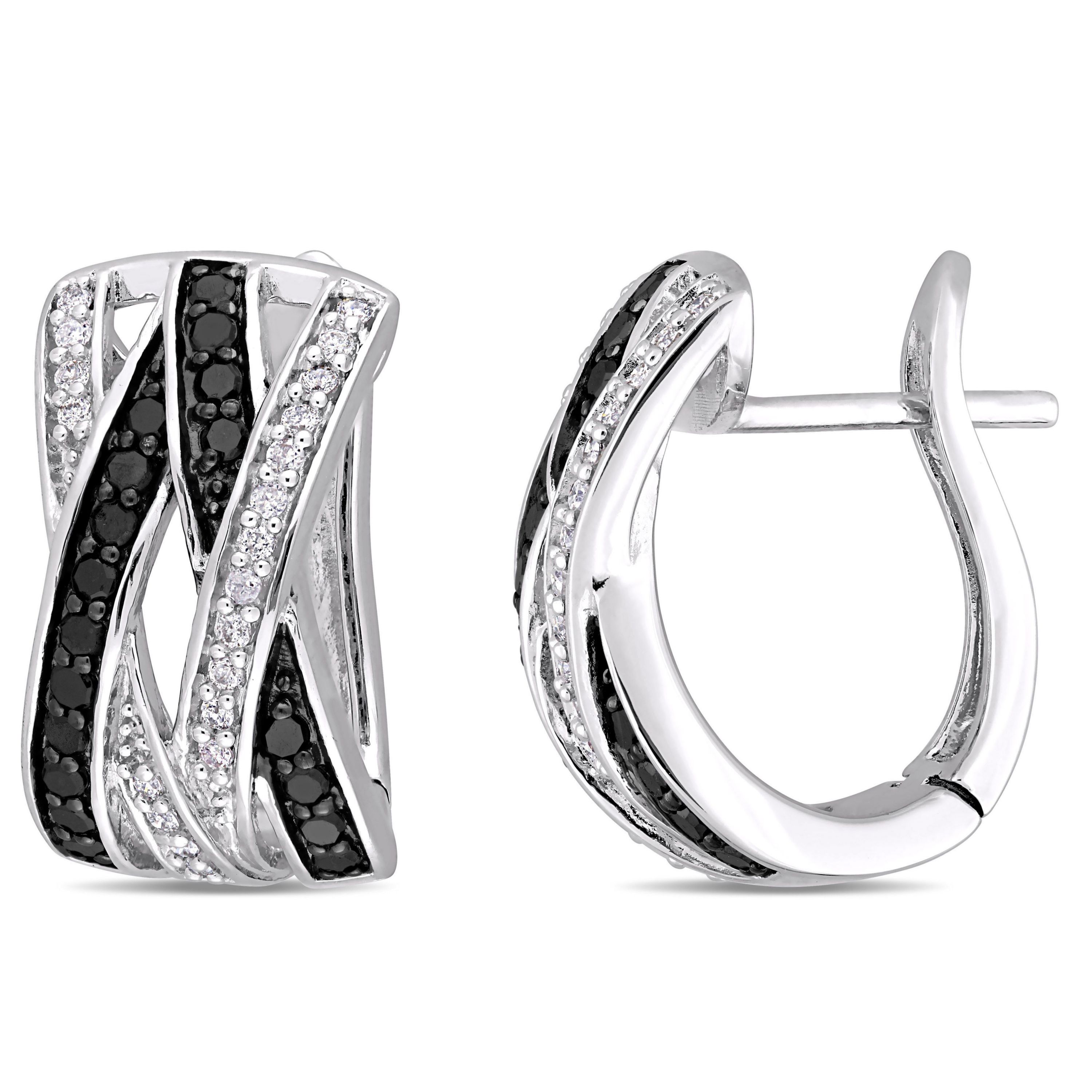 1/2 CT TW Black and White Diamond Crisscross Earrings in Sterling Silver