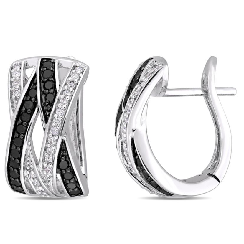 1/2 CT TW Black and White Diamond Crisscross Earrings in Sterling Silver