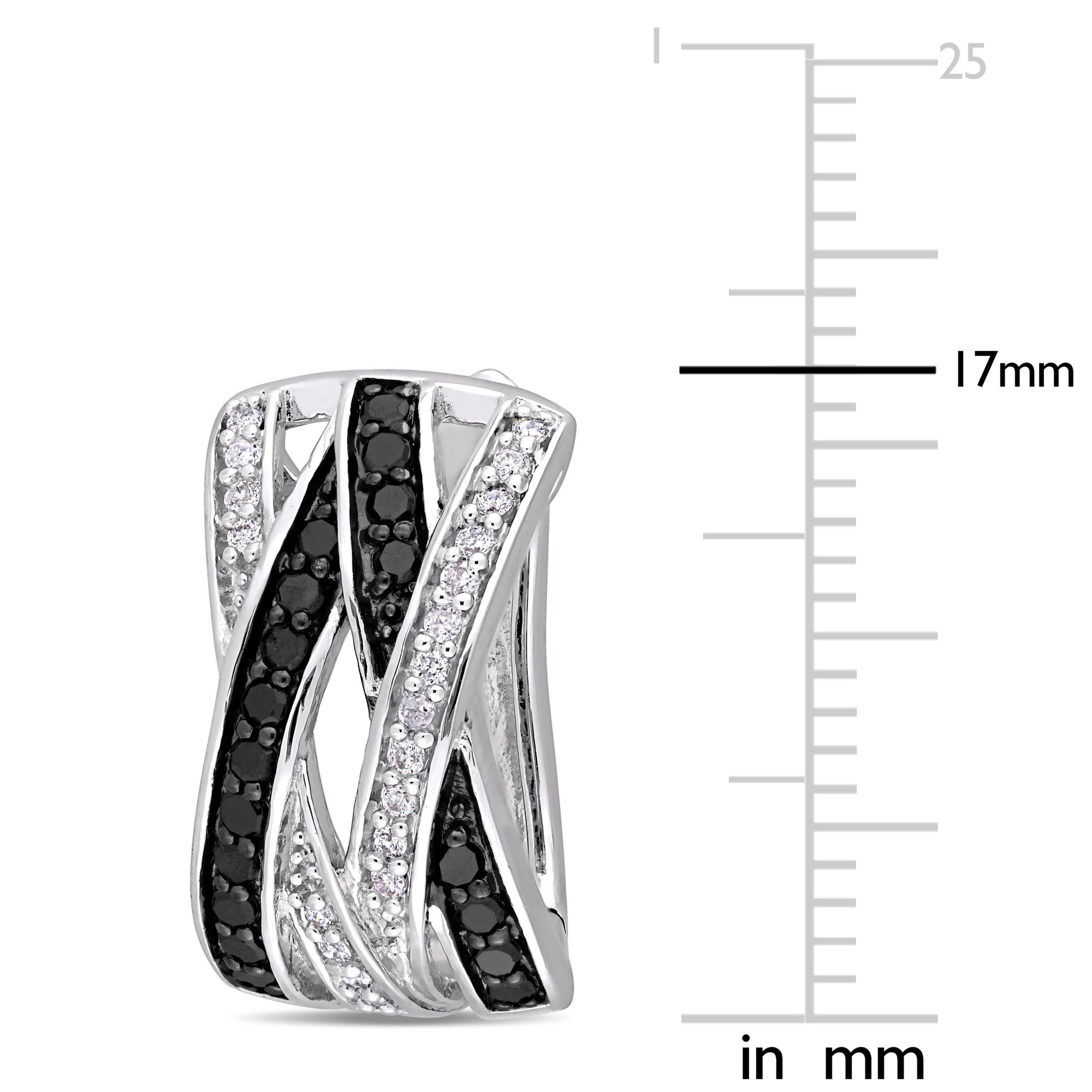 1/2 CT TW Black and White Diamond Crisscross Earrings in Sterling Silver