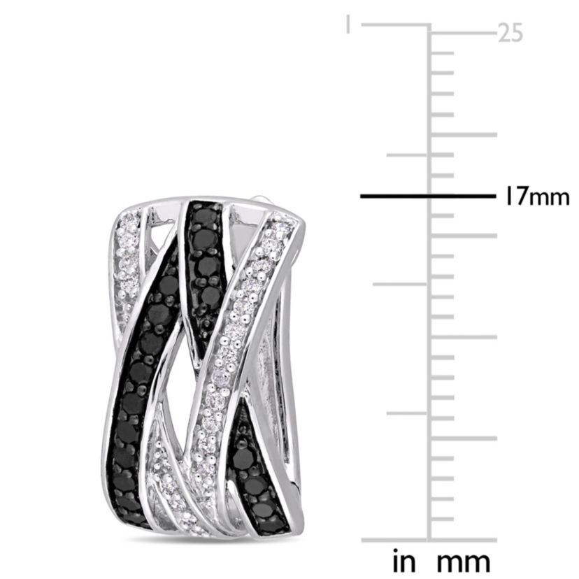 1/2 CT TW Black and White Diamond Crisscross Earrings in Sterling Silver