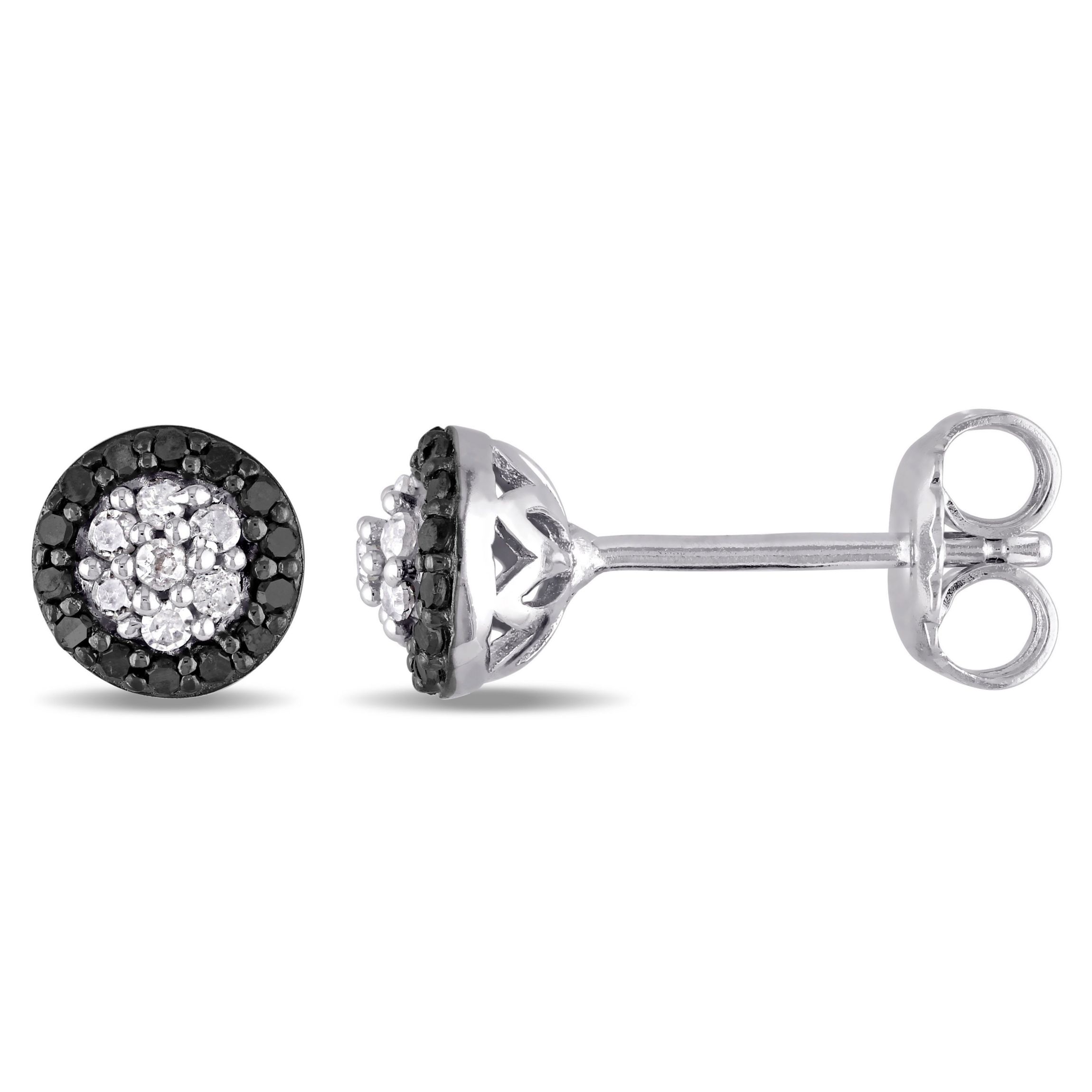 1/4 CT TW Black and White Diamond Cluster Stud Earrings in Sterling Silver