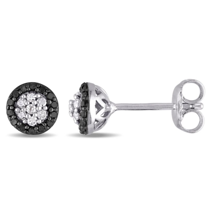 1/4 CT TW Black and White Diamond Cluster Stud Earrings in Sterling Silver