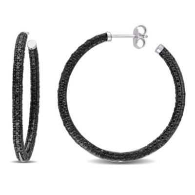 Belk & Co 1/4 CT TW Black Diamond Hoop Earrings in Sterling Silver with Black Rhodium, White
