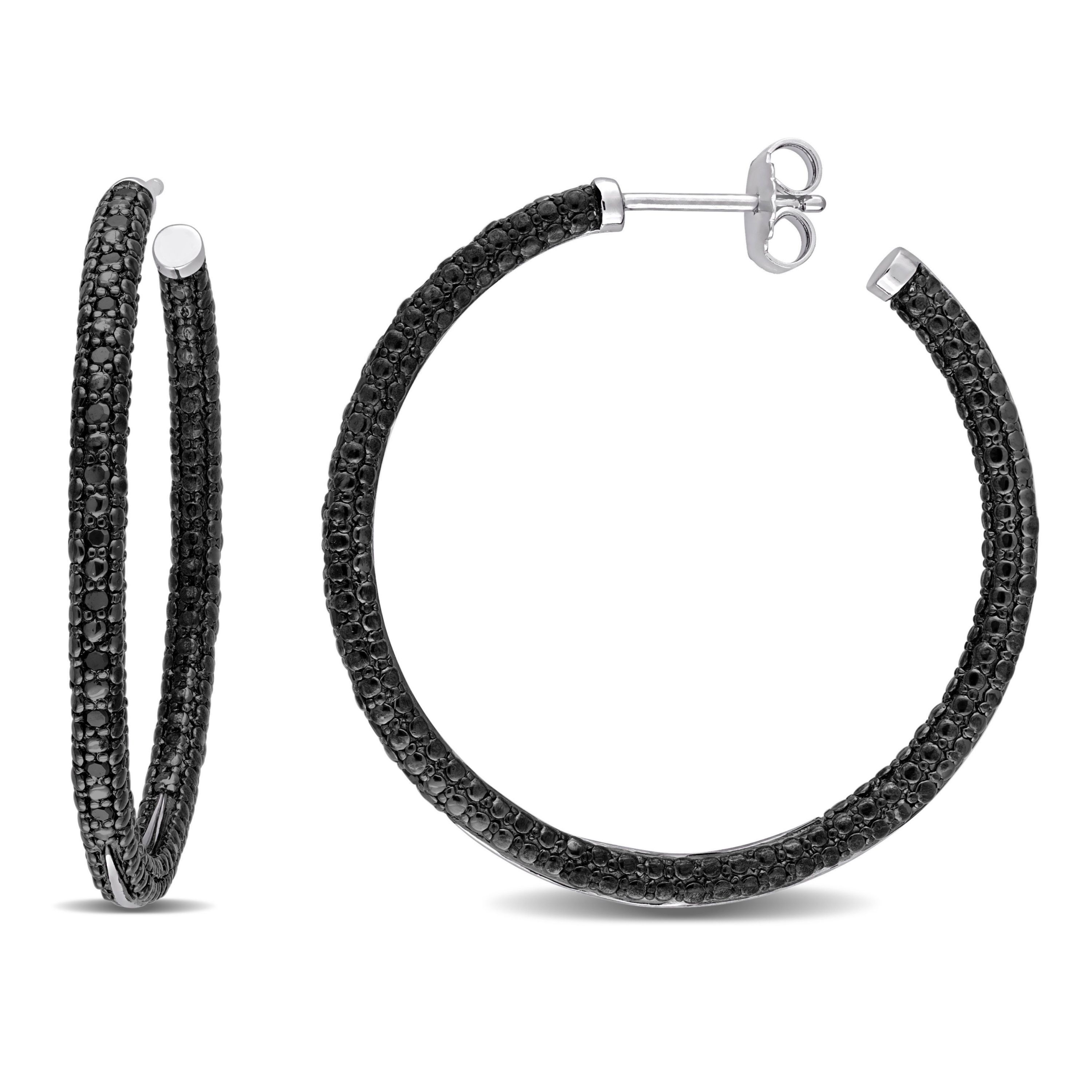 1/4 CT TW Black Diamond Hoop Earrings in Sterling Silver with Black Rhodium