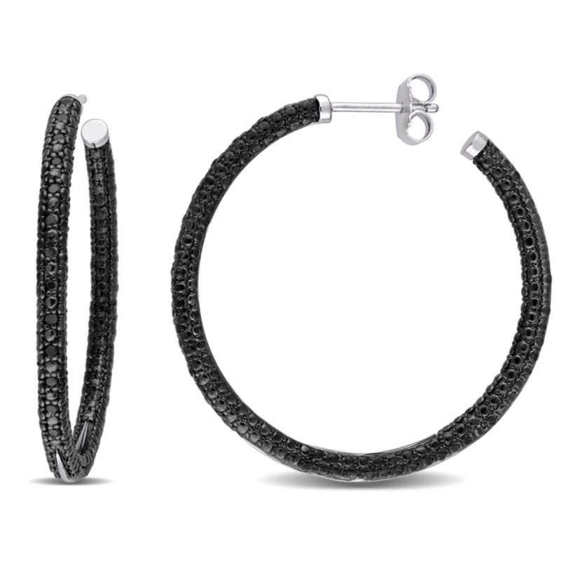 1/4 CT TW Black Diamond Hoop Earrings in Sterling Silver with Black Rhodium