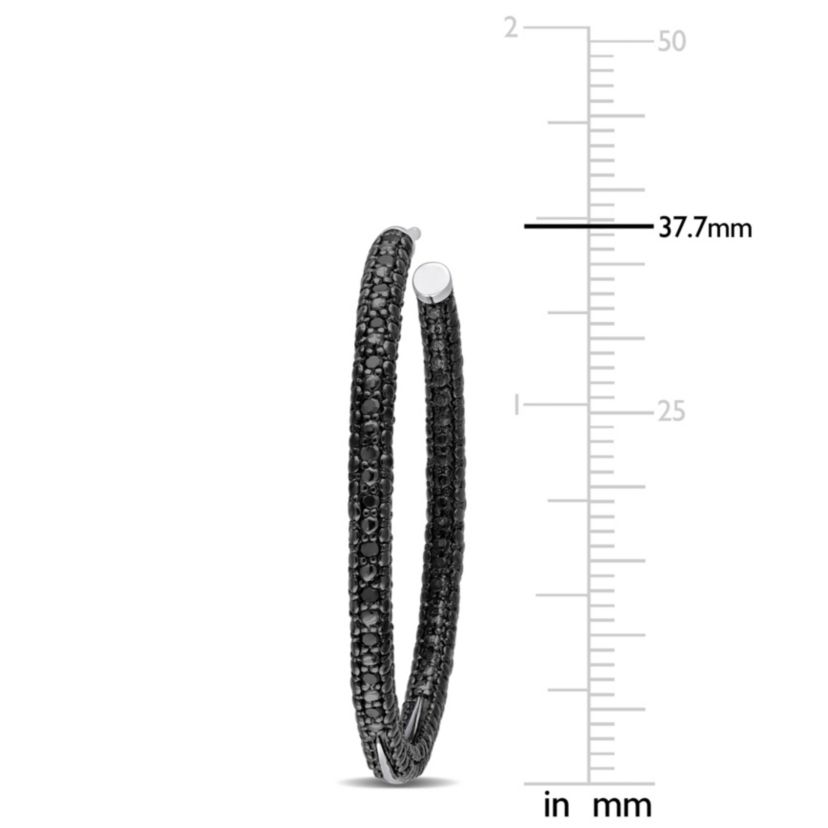 1/4 CT TW Black Diamond Hoop Earrings in Sterling Silver with Black Rhodium