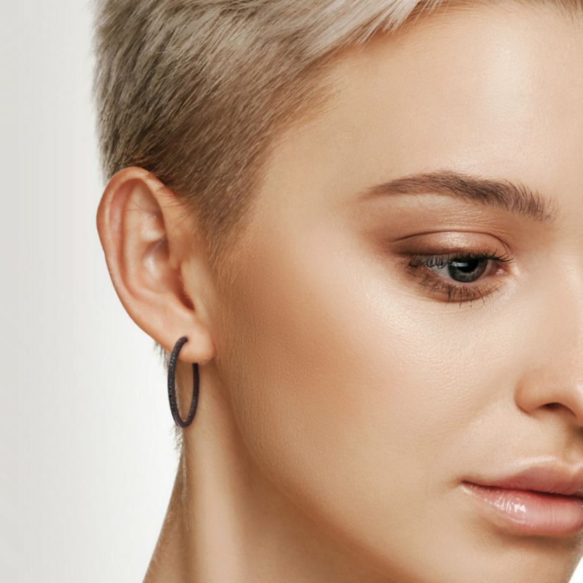 1/4 CT TW Black Diamond Hoop Earrings in Sterling Silver with Black Rhodium