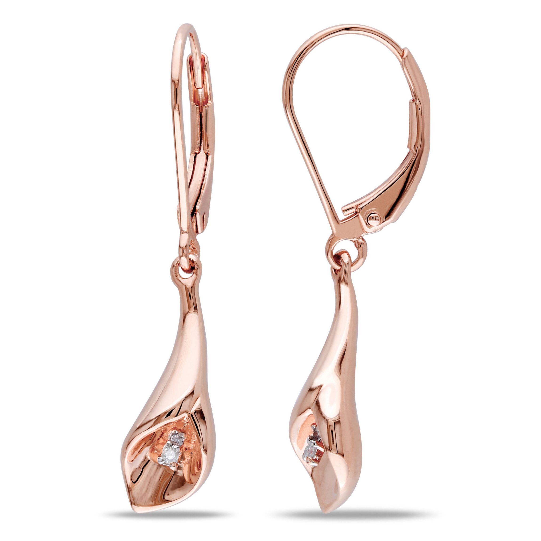 Diamond Accent Calla Lily Floral Earrings in Rose Plated Sterling Silver