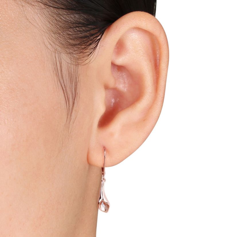 Diamond Accent Calla Lily Floral Earrings in Rose Plated Sterling Silver