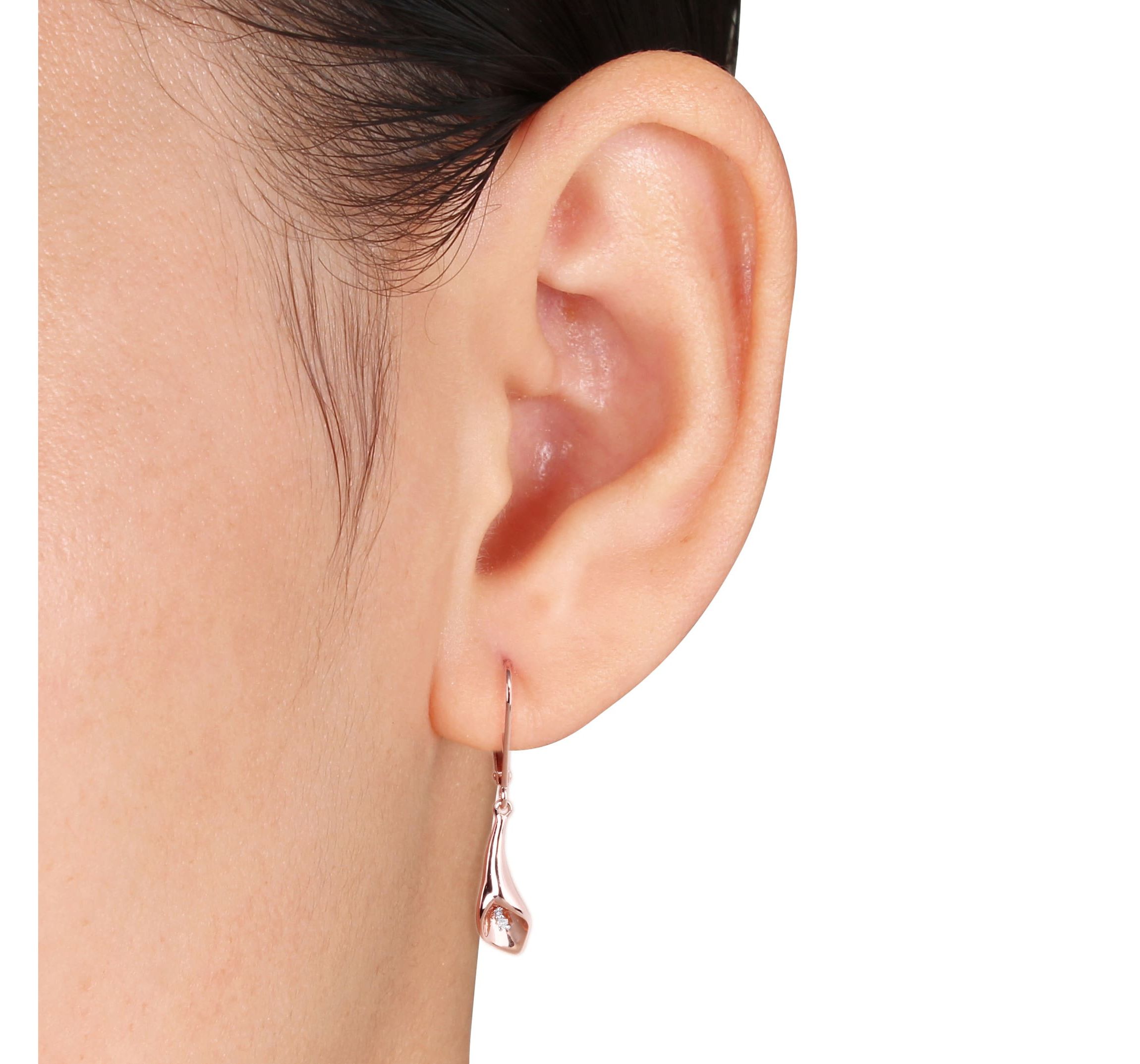 Diamond Accent Calla Lily Floral Earrings in Rose Plated Sterling Silver