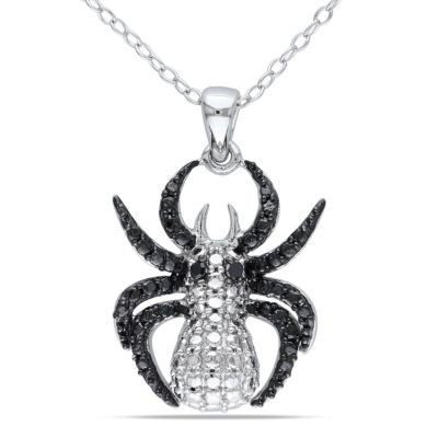 Belk & Co Black Diamond Spider Pendant with Chain in Sterling Silver with Black Rhodium, White