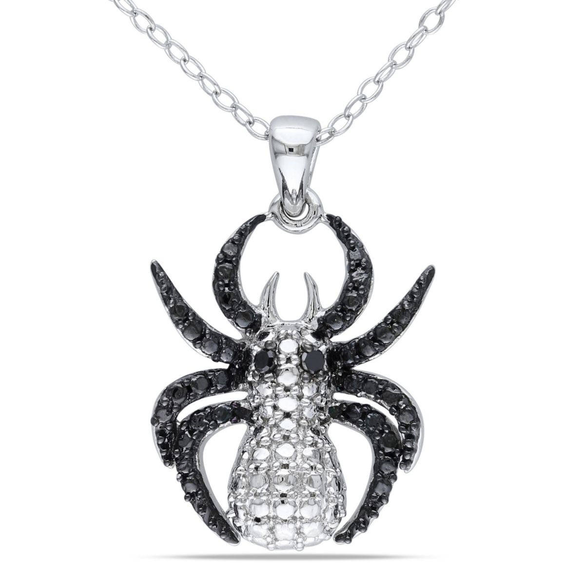 Black Diamond Spider Pendant with Chain in Sterling Silver with Black Rhodium