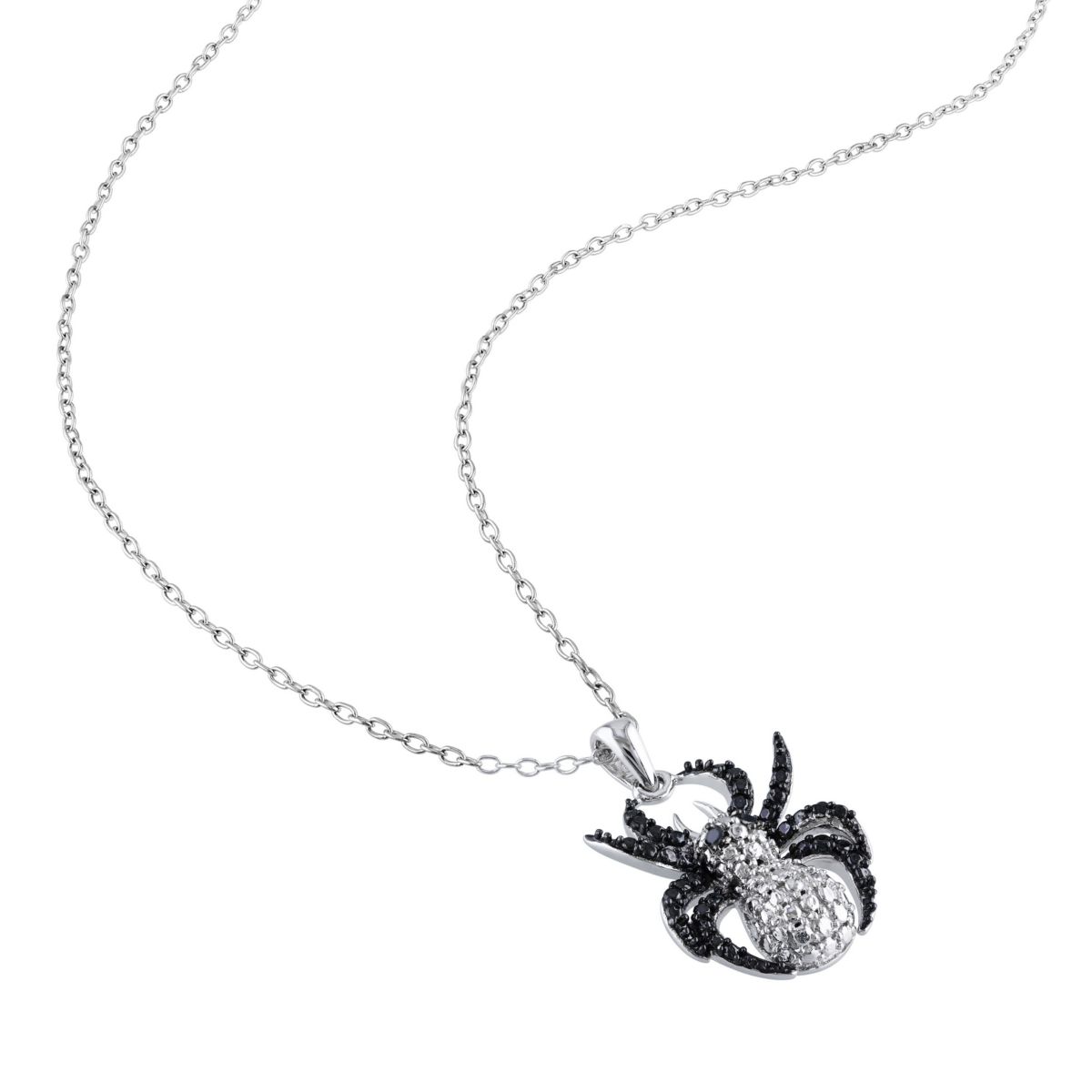 Black Diamond Spider Pendant with Chain in Sterling Silver with Black Rhodium