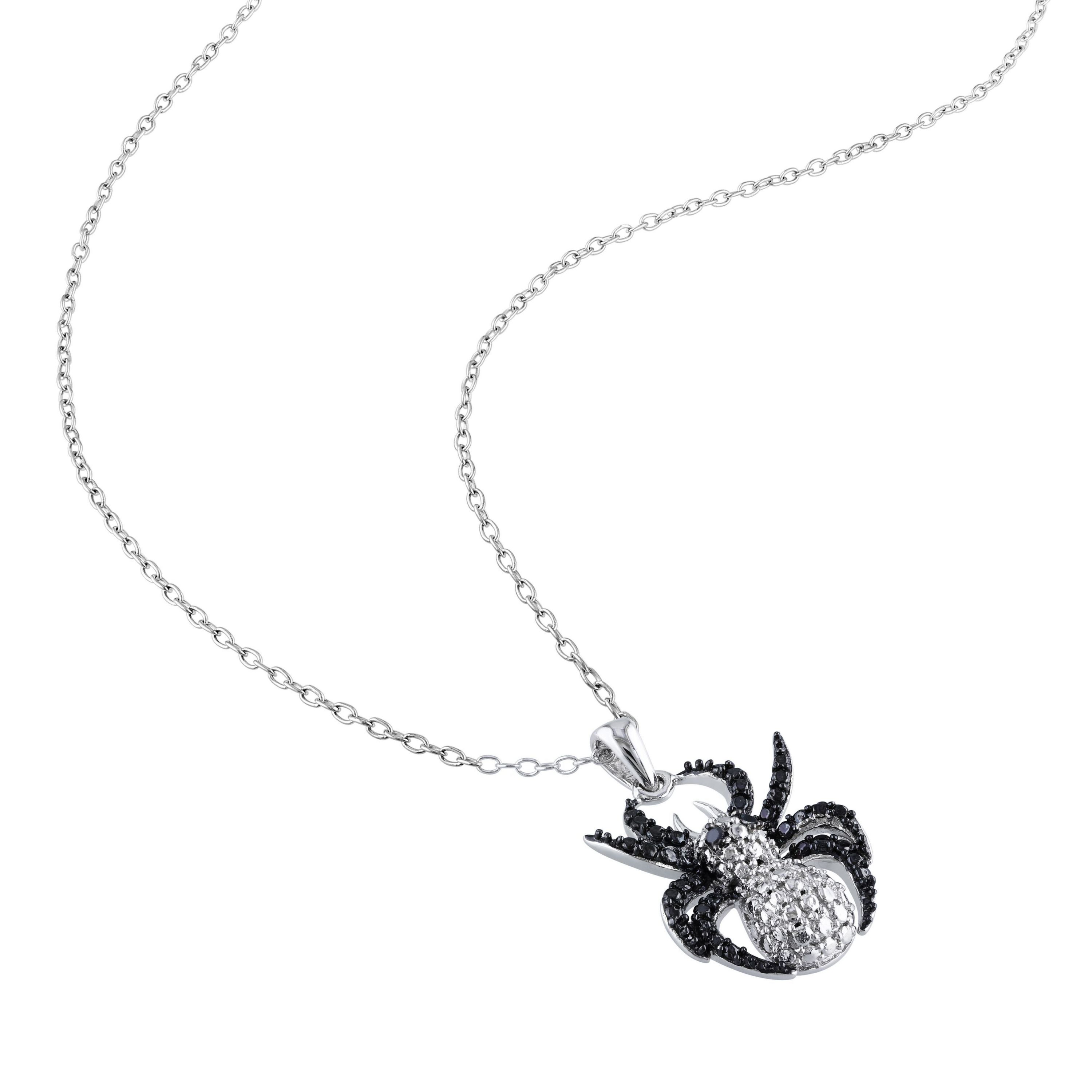 Black Diamond Spider Pendant with Chain in Sterling Silver with Black Rhodium