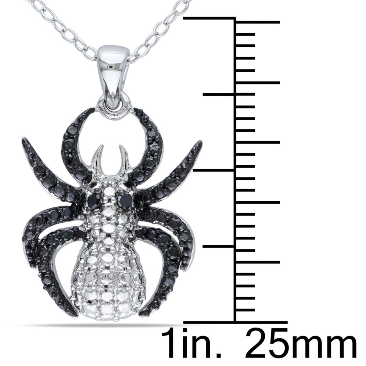 Black Diamond Spider Pendant with Chain in Sterling Silver with Black Rhodium