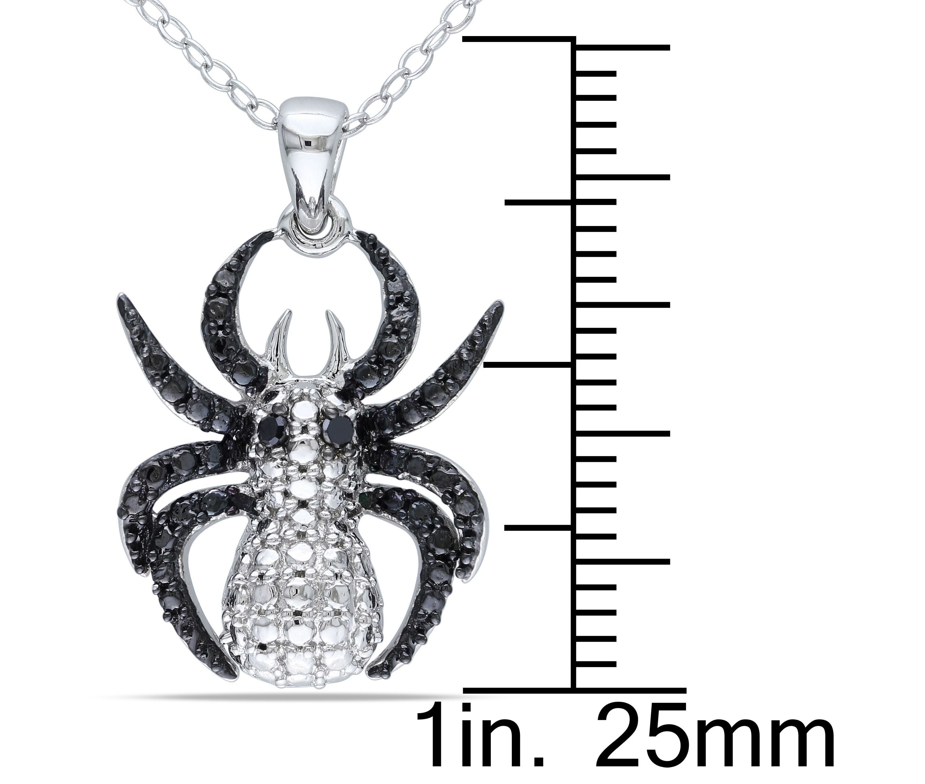 Black Diamond Spider Pendant with Chain in Sterling Silver with Black Rhodium