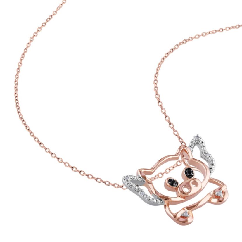 Black and White Diamond When Pigs Can Fly Pendant with Chain in 2-Tone Sterling Silver
