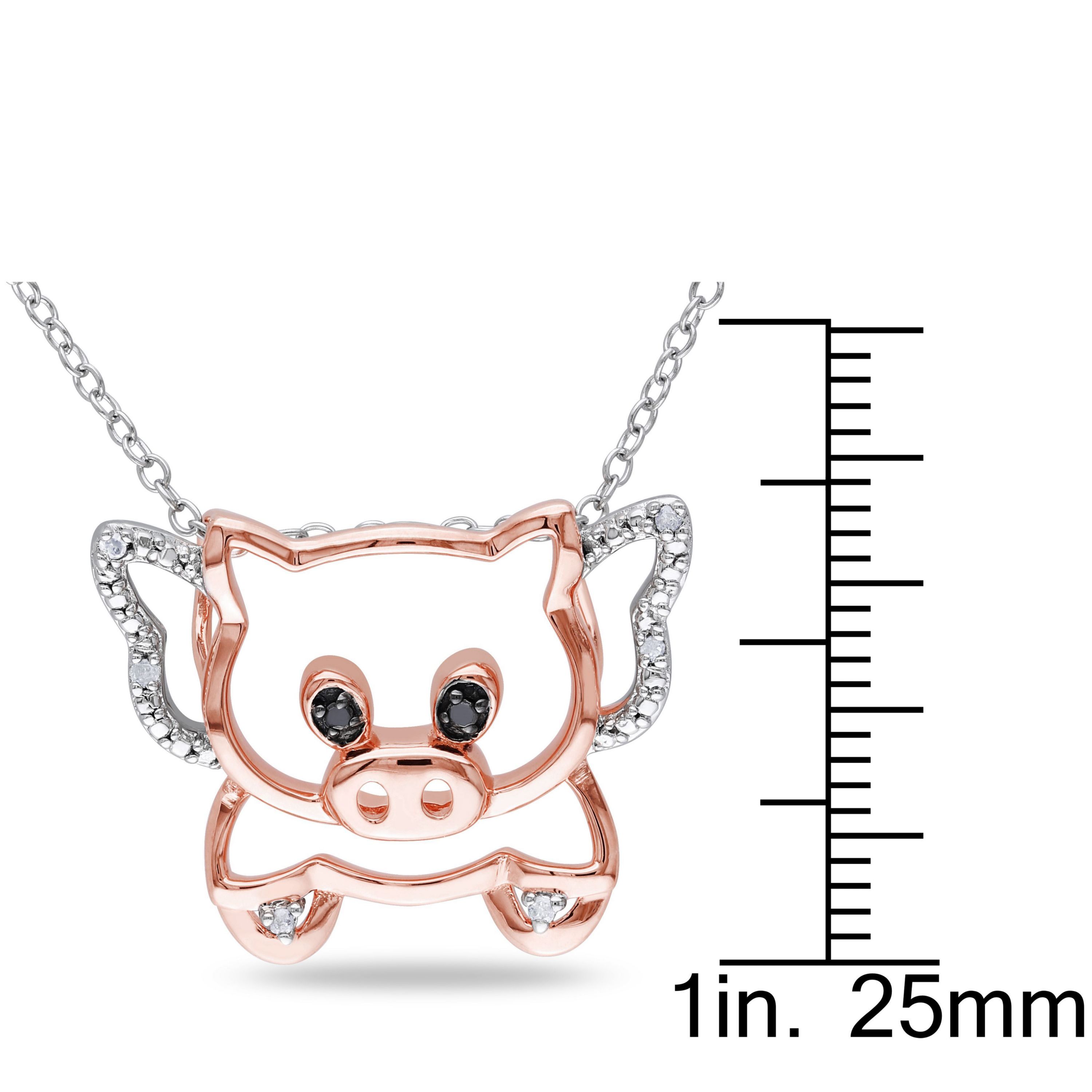 Black and White Diamond When Pigs Can Fly Pendant with Chain in 2-Tone Sterling Silver