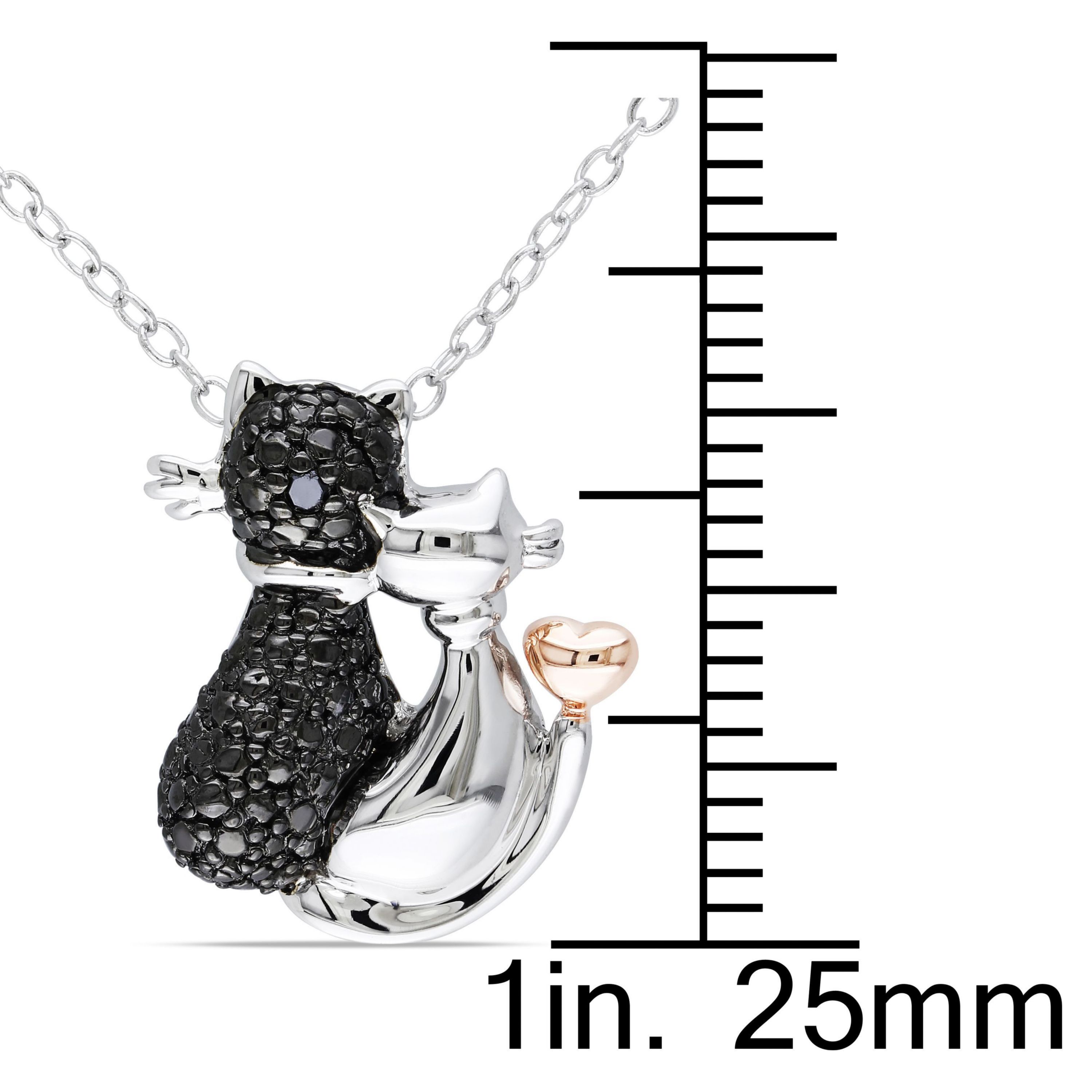 Black Diamond Cat Love Pendant with Chain in 2-Tone Sterling Silver with Black Rhodium