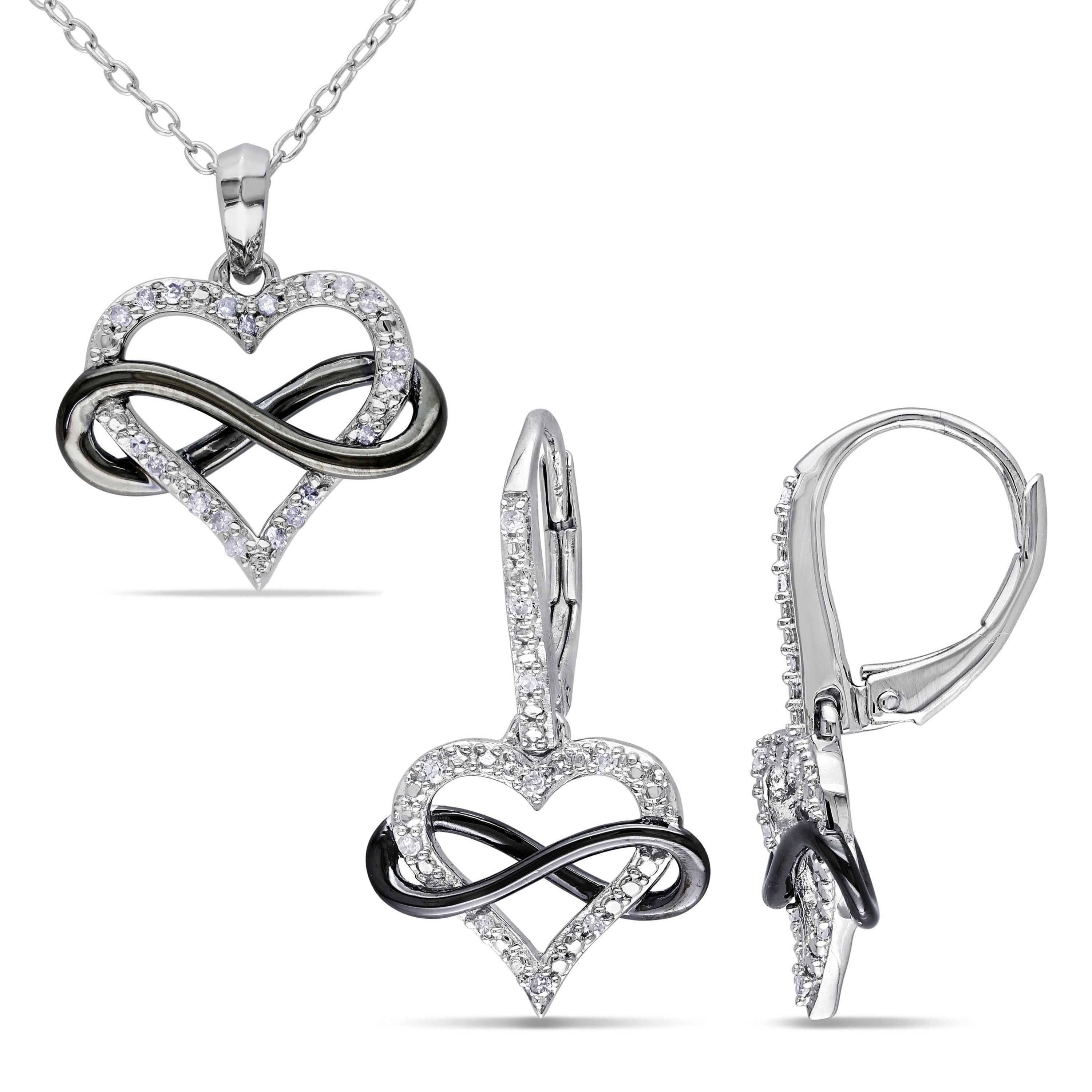 2-Piece Set 1/5 CT TW Diamond Heart Infinity Necklace and Earrings in Sterling Silver with Black Rhodium